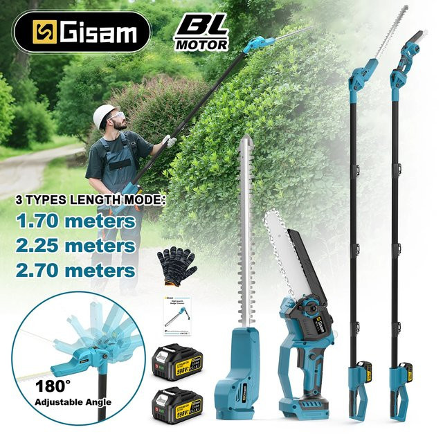 Gisam 2-in-1 Bürstenloses Multifunktionswerkzeug mit Hochast Säge und Heckenschere in Blau für Makita 18V Akku - Bild 1