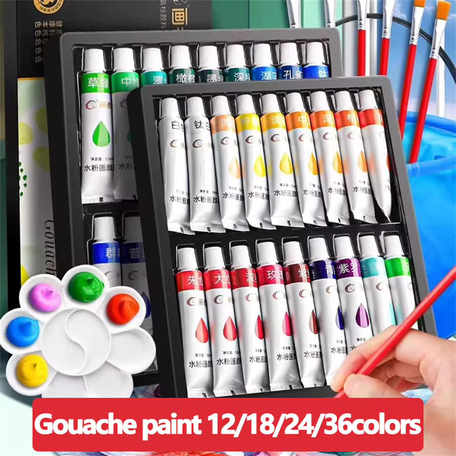 Gouache-Farben Set in Multicolour mit 6 Pinseln und 1 Palette, 12 ml pro Farbe, ideal für Studenten und Erwachsene - Bild 4