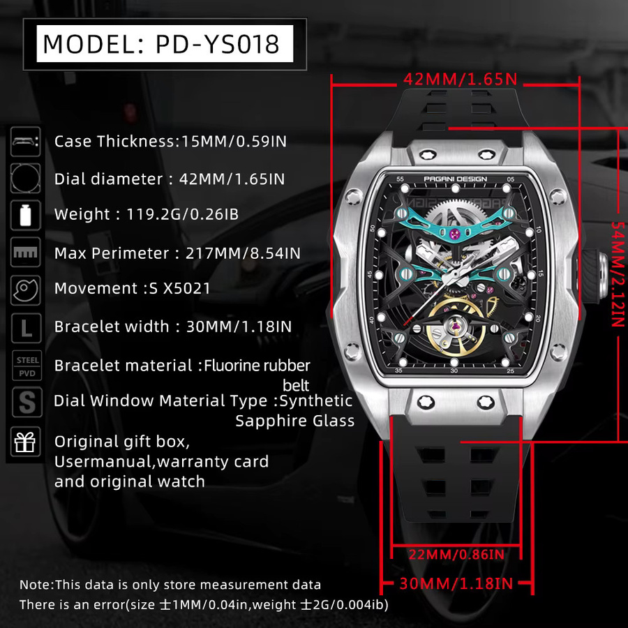 PAGANI DESIGN Armbanduhr Tonneau, Automatik, Edelstahl, 42 mm, Herren - Bild 2
