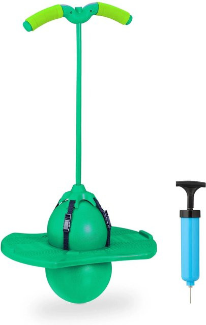 Relaxdays Pogo Ball Kunststoff Grün mit Griffen ab 6 Jahren - Bild 1