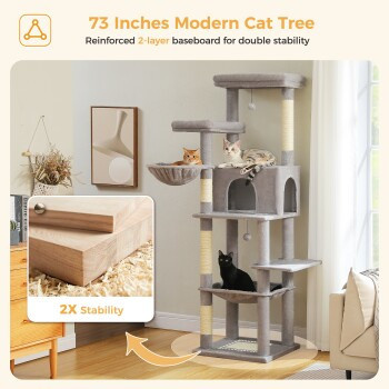 Pawz Road Kratzbaum Groß Grau mit Hängematte und Höhle - Bild 2