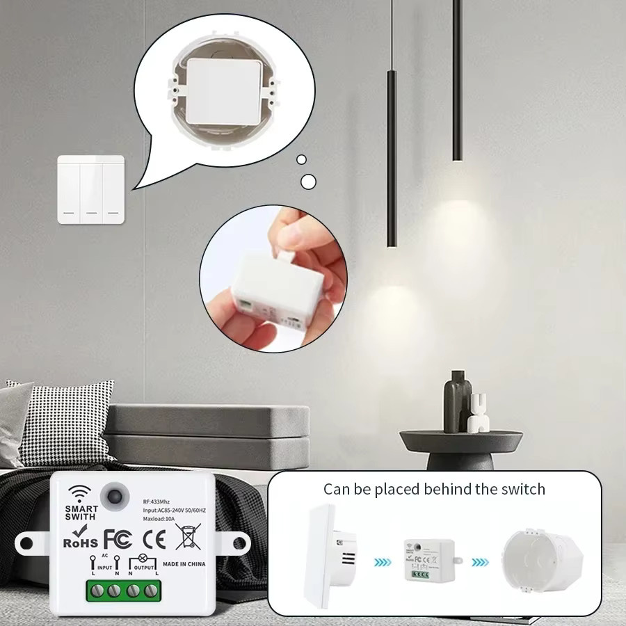 Universal RF 433 MHz Smart Licht Schalter Drahtlose Fernbedienung mit 10A Relais Empfänger Mini Modul in Weiß - Bild 2