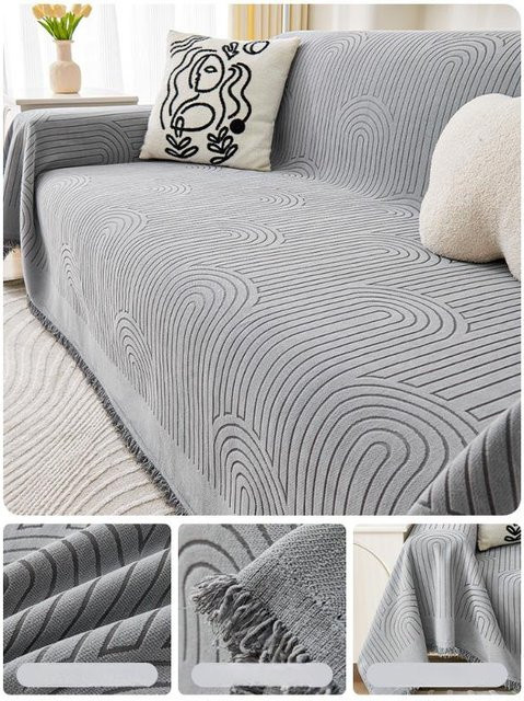 Cremefarbenes Chenille-Sofatuch als Universalbezug für alle Jahreszeiten, B/B: 180 x 340 cm - Bild 1