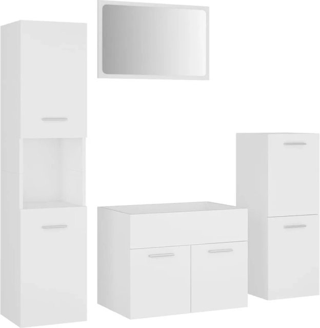 vidaXL Badmöbel-Set Modell 6 in Weiß aus Holzwerkstoff und Acryl bestehend aus Spiegel, Waschbeckenunterschrank, Midischrank und Hochschrank - Bild 1