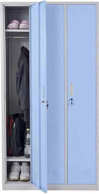 MCW Schließfach Preston T829 Wertfachschrank aus Metall mit 3 Fächern in Blau - Bild 1