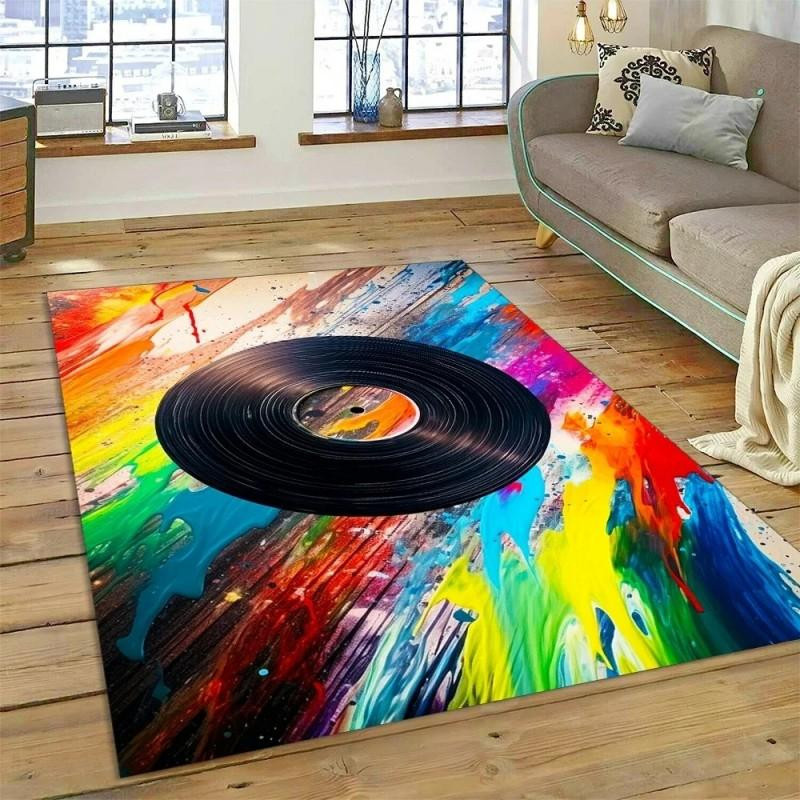 Rutschfester Druckteppich mit Schallplatten-Musik-Design in Multicolor, B/T: 60 x 40 cm - Bild 2