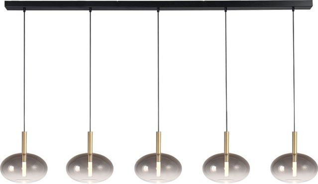Masterlight Lido LED-Pendelleuchte 5-flammig in Gold mit ovalen Glas-Elementen in Rauchgrau und Transparent - Bild 1