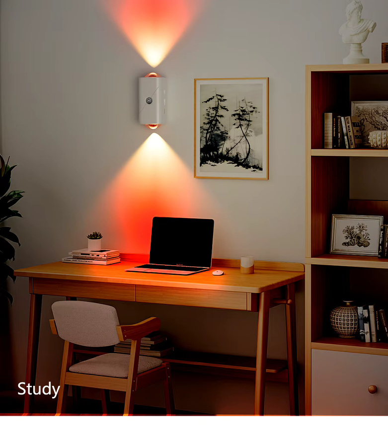 LED-Nachtlicht mit Bewegungsmelder und Doppelkopf, wiederaufladbar über USB, kabellose magnetische Wandlampe mit RGB-Regenbogen-Farbverlauf für Schlafzimmer und Heimdekoration, Weiß/Multicolour - Bild 5
