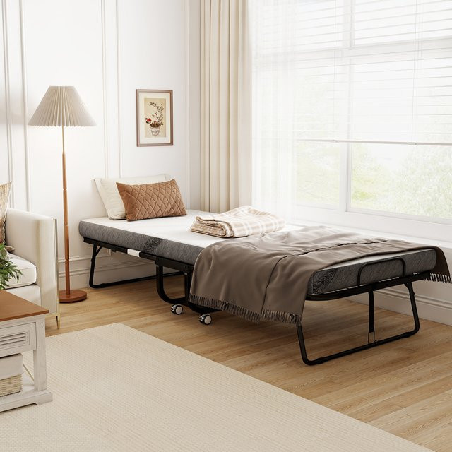 HOMCOM Klappbett für Erwachsene in Grau mit 10 cm dickem Schaumstoff und Stahlrahmen, B/T/H: 90 x 200 cm - Bild 1