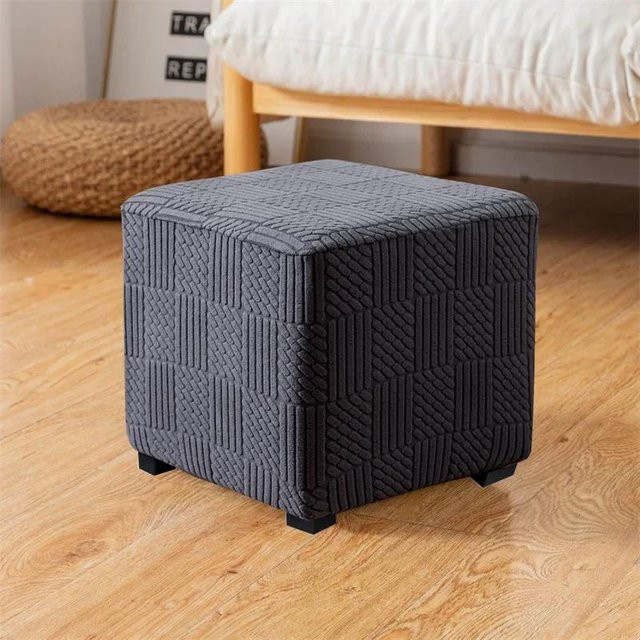 Yiran Furniture Jacquard Ottoman Überzug in Grau, elastischer Stretch-Hockerbezug mit Anti-Rutsch-Funktion für Poufs und Aufbewahrungshocker - Bild 1