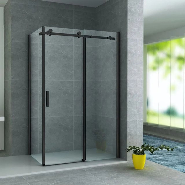 Aloni Duschkabine mit Schiebetür in Schwarz Matt, Eckkabine mit 8mm Glas und Easy-Clean-Beschichtung, B/T/H: 90 x 120 x 195 cm - Bild 1