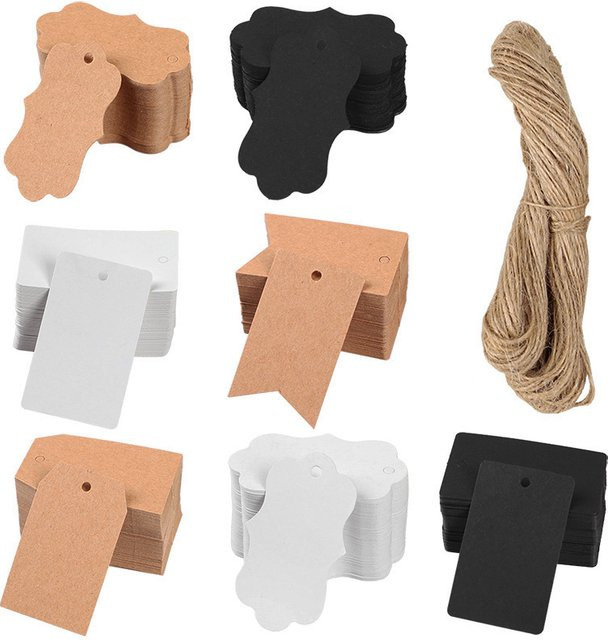 100 Stück Kraftpapier-Etiketten von ZQNYCY in Braun mit Schnüren, B/H: 5 x 3 cm - Bild 1