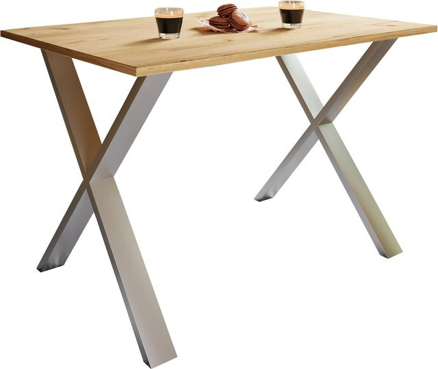 VCM Esstisch Xona X in Eiche mit silberfarbenem X-Frame, B/T/H: 110 x 50 x 76 cm - Bild 1