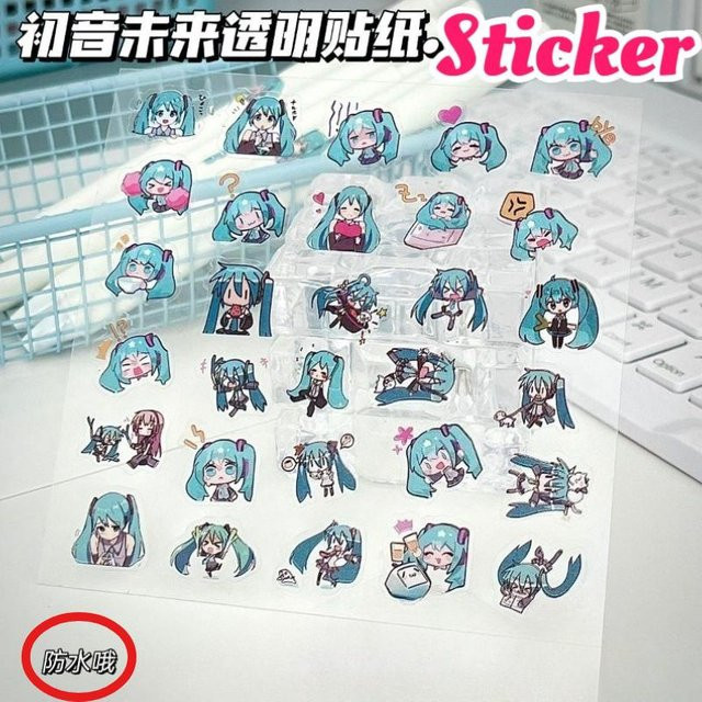Yiran toy 1 Anime Hatsune Miku Aufkleber, wasserfester transparenter Cartoon-Aufkleber in Grau für Notizbücher, Stifte und Handyhüllen - Bild 1