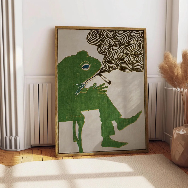 Vintage-Poster mit rauchendem Frosch in Grün, Retro-Illustration als skurriles Tier-Wanddekor von SHENCHEN - Bild 1