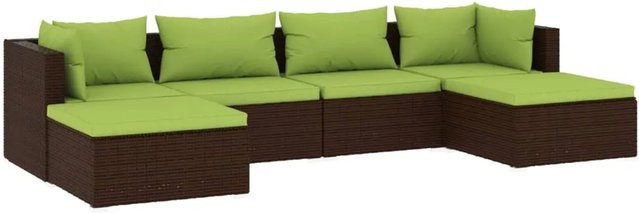vidaXL 6-tlg Garten-Lounge-Set aus Poly-Rattan in Braun mit Kissen und Metallgestell - Bild 1