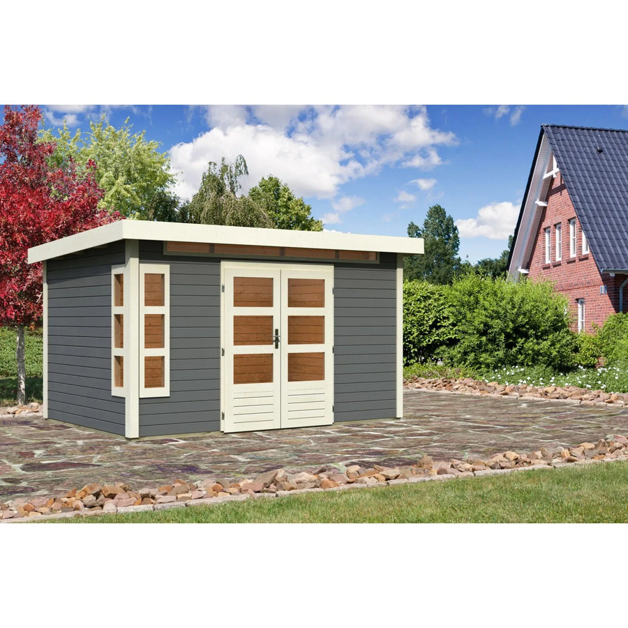 Karibu Holz-Gartenhaus Kastberg mit Flachdach in Terragrau, B: 360 cm, T: 240 cm, H: 222 cm - Bild 2