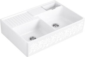 Villeroy & Boch Spülstein-Doppelbecken aus Keramik in White Pea, Wandhängend - Bild 1