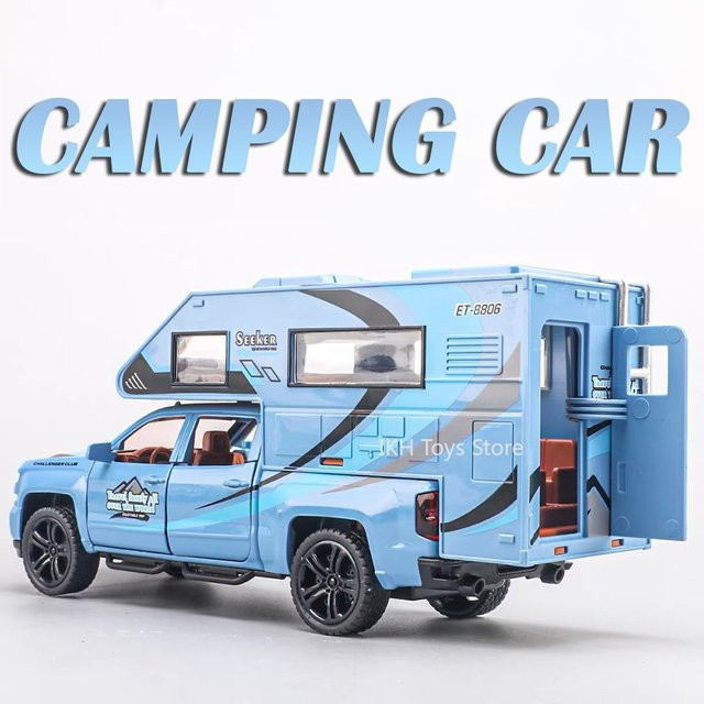 YBC YIBAICHENG Camping Auto Modell 1:32 Diecast Spielzeugauto aus Metall in Blau mit Licht und Sound - Bild 1