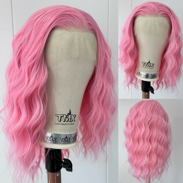 XiuQingCheng Perücke, rosa, lockig, Bob-Schulterlänge, Damen - Bild 1