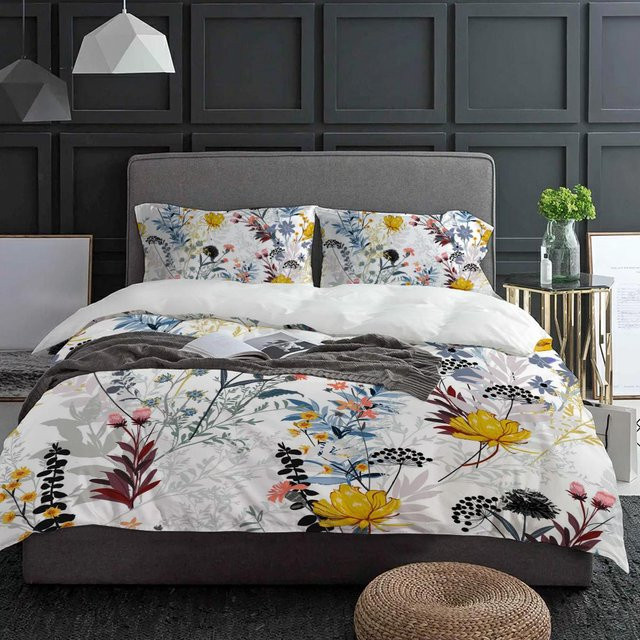 Bettwäsche-Set Löwenzahnblätter von Your Warm Home, 3-teilig mit Deckenbezug und Kissenbezügen, florales Design in Multicolour, Microfaser, B/H: 135 x 200 cm - Bild 1