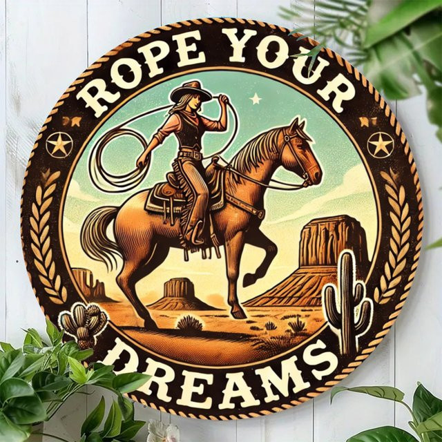 Potdemiel Guard Your Dreams Runde Aluminium-Wandkunst im Vintage-Stil, Metallschild mit geometrischen Tier-Motiven, Mehrfarbig, Durchmesser: 20 cm - Bild 1