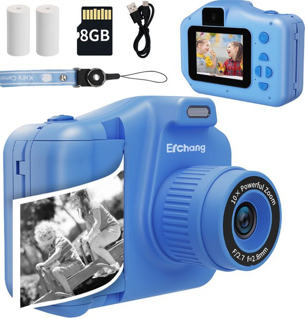 Erchang Sofortbildkamera für Kinder in Blau mit 10-fachem Digitalzoom für Fotos und Videos - Bild 1