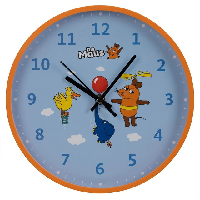 DieMaus Kinderwanduhr mit Elefant-Motiv in Blau, analog und lautlos, Durchmesser: 25 cm - Bild 1