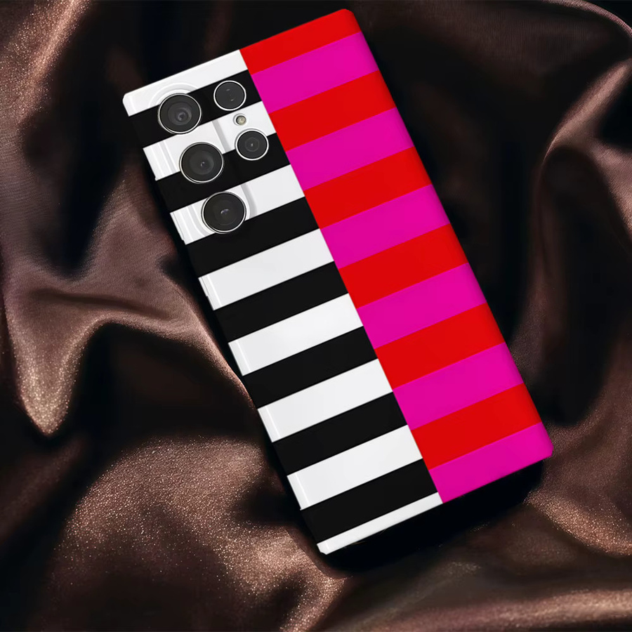 Glänzende Handyhülle mit rosa-schwarzem Streifenmuster für Samsung Galaxy S25 S24 S23 Ultra Plus A35 A55 Hard Cover - Bild 4