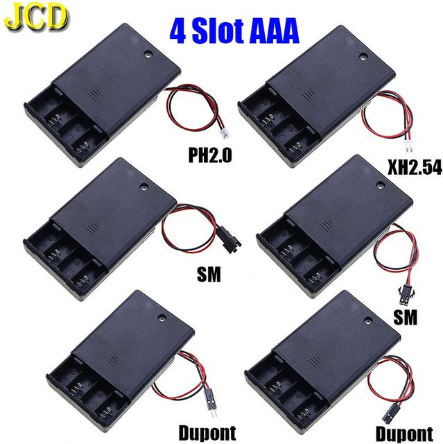 JCD AAA-Batteriehalter Aufbewahrungsbox mit 4 Steckplätzen und DC 5,5 x 2,1 mm Anschluss in Schwarz - Bild 1