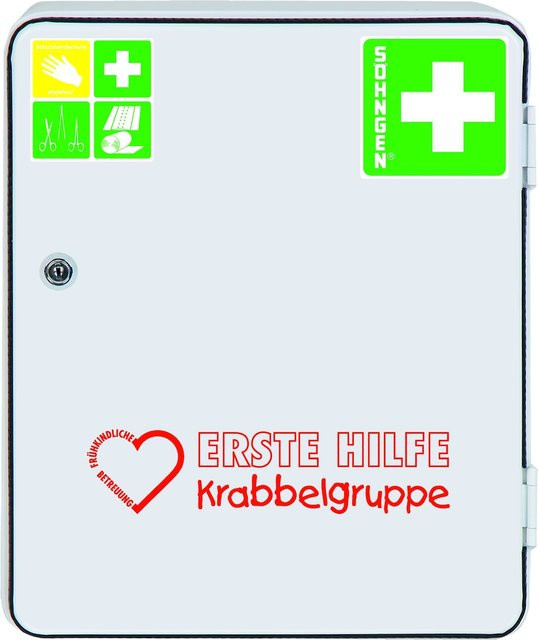 Söhngen Erste-Hilfe-Verbandschrank Krabbelgruppe Set mit Sicherheitsschloss in Weiß für Kinder und Kindergarten - Bild 1