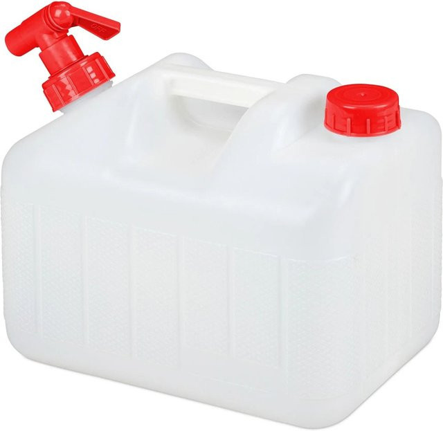 Relaxdays Wasserkanister aus Kunststoff in Weiß und Rot mit Hahn, BPA-frei - Bild 1