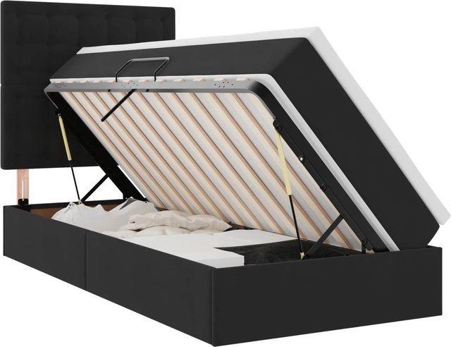 vidaXL Aufbewahrungsbett mit Matratze in Schwarz aus Samt mit Lift-up-Funktion, B/T/H: 100 x 200 x 204 cm - Bild 1