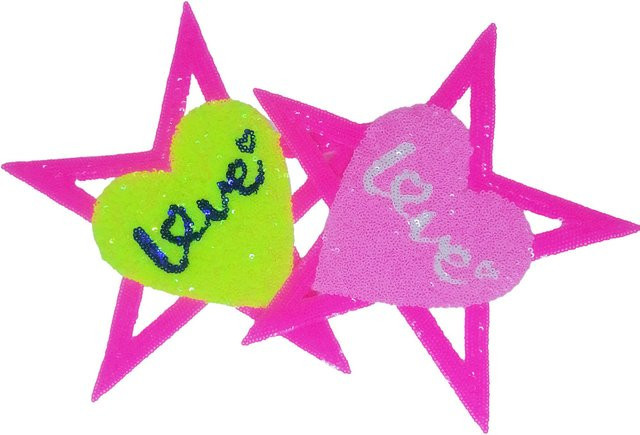 Aufbügelbarer Patch mit Pailletten-Stern-Design in Rosa und Gelb, DIY-Accessoire für Kleidung, B/B/H: 23 x 23 x 0,3 cm - Bild 1