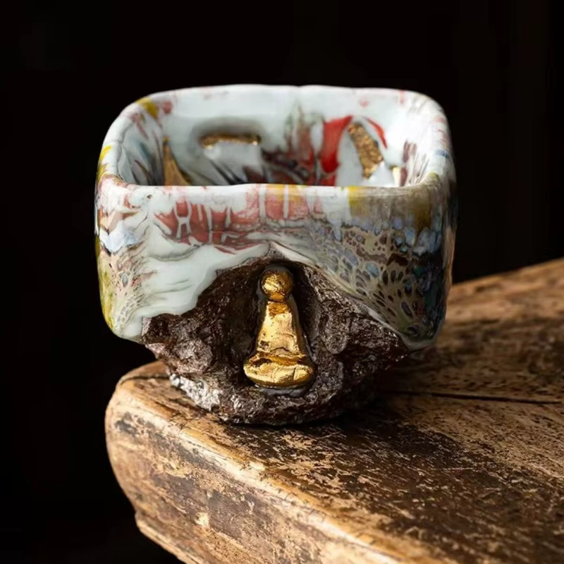 Handgefertigtes Zen Teetassen-Set aus Keramik in Mehrfarbig für Teezeremonien und Meditation - Bild 3