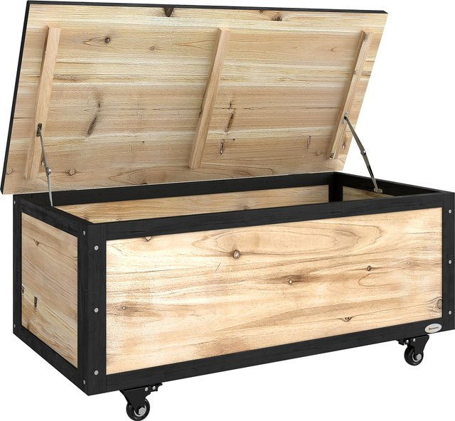 Outsunny Gartenbox aus Holz in Braun mit 121l Volumen und Rollen, wetterbeständige Auflagenbox für Balkon und Terrasse - Bild 1
