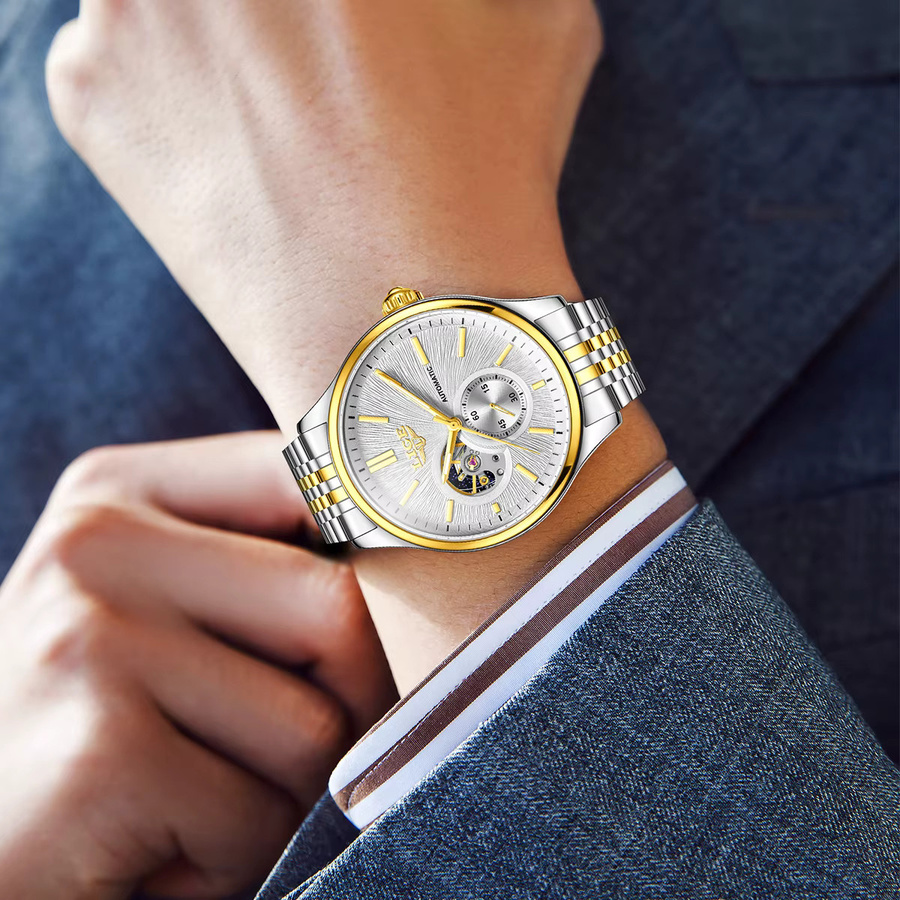 LIGE Armbanduhr Automatik, Edelstahl, Silber, Herren - Bild 4