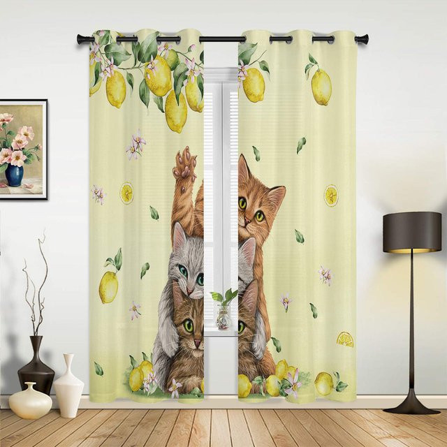 Moderne Vorhänge mit Aquarell-Zitronen-Motiv in Weiß und Gelb für Wohnzimmer, Küche oder Schlafzimmer, Breite: 135 cm, Höhe: 215 cm - Bild 1