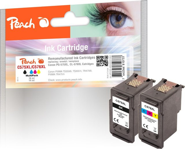 Peach C575 XL Druckkopf-Set in Schwarz und Multicolor, wiederaufbereitet, passend für Canon PG-575XL und CL-576XL sowie Canon Pixma TS 3750 i, TR 4755 i und TS 3550 i - Bild 1
