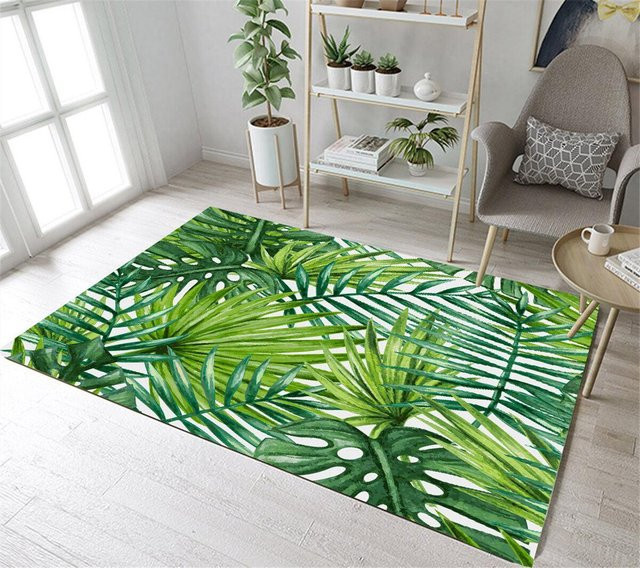 Karpetti Bereichsteppich mit tropischem Palmenblatt-Design in Grün, B/T: 40 x 120 cm - Bild 1