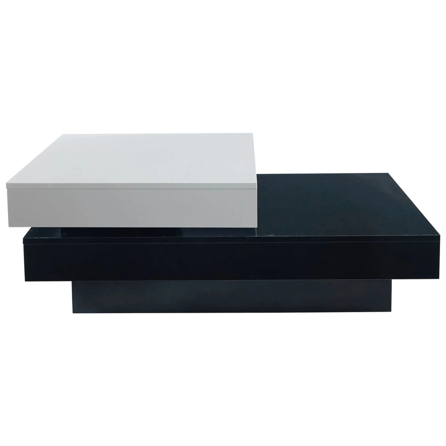 okwish Couchtisch mit drehbarer Doppelschicht aus Hochglanz Spanplatte in Schwarz und Weiß, B/T/H: 103 x 60 x 35,5 cm - Bild 2