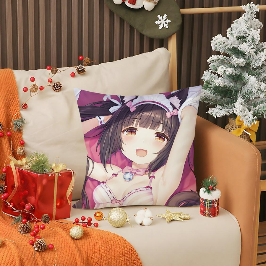 Chocola Nekopara Anime Kissenbezug doppelseitig aus Peach Skin für Sofa und Schlafzimmer B/B: 18 x 18 cm - Bild 3