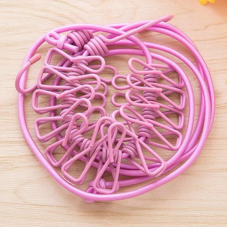 XYNN Tragbare Wäscheleine in Rosa mit 12 Klammern, einziehbare und winddichte Wäscheleine für Reisen, Länge: 1,8 m