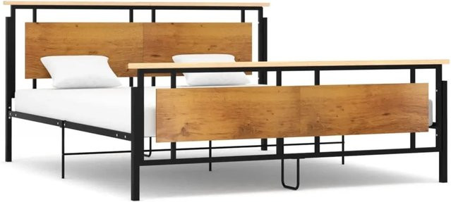 vidaXL Bett aus Metall und Massivholz Eiche in Schwarz, B/T/H: 180 x 200 cm - Bild 1