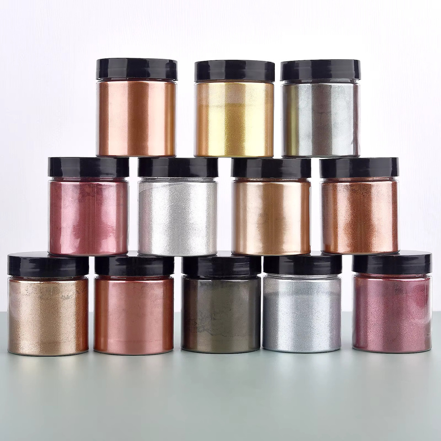 12 Farben Spiegel Metall Textur Perlenpulver Set für Epoxidharz, Seife und Kerzen, 50 g - Bild 2