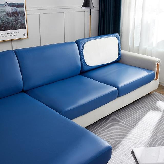 S-EMIGA Elastischer Stretch-Sofabezug für Ecksofas, Wasserdichter und Rutschfester Couchbezug mit Rückenkissen, Blau - Bild 1