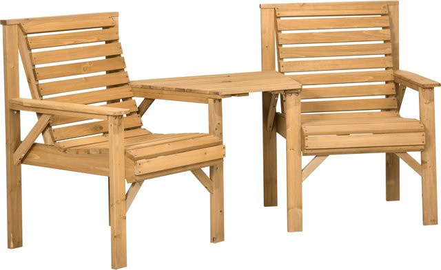 Outsunny 3-teiliges Bistro-Set aus wetterfestem Tannenholz in Braun mit Lamellendesign für Garten, Balkon und Outdoor - Bild 1