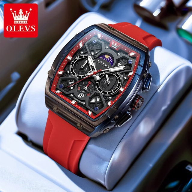 OLEVS Chronographen-Armbanduhr, Quarz, Silikon, Schwarz, Herren - Bild 1