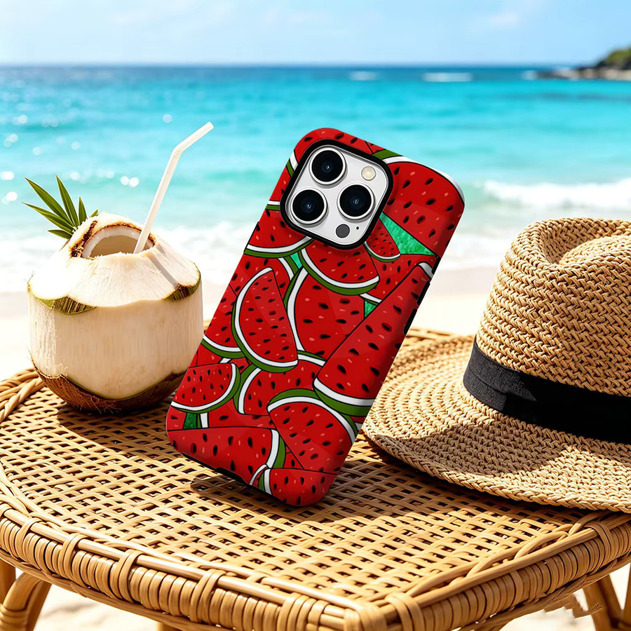 CaseChic MagSafe Schutzhülle für iPhone 17 16 15 14 Plus Pro Max mit mattem Bumper und Wassermelonen-Overlap-Design in Multicolour - Bild 3