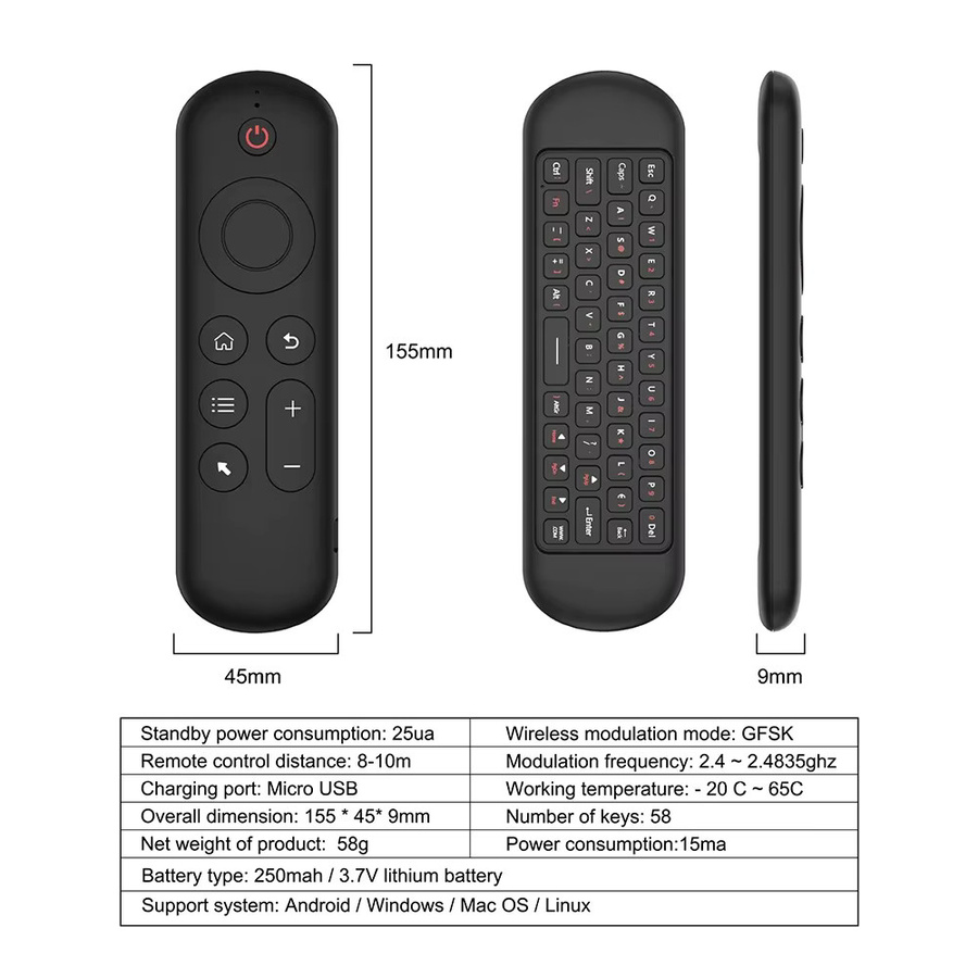 KEBIDUMEI Air Mouse Fernbedienung mit Sprachsteuerung, Gyroskop und 7-farbiger Hintergrundbeleuchtung, Mini-Tastatur, Dual-Modus 2,4 G und Bluetooth 5.2, kabellos, Schwarz/Multicolor, für Android Smart TV - Bild 5